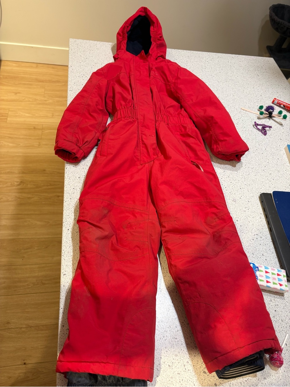 Kids Red Hooded Insulated Snow One-Piece